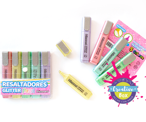 Resaltadores Pastel Glitter - Arma tu Box Niñas de a 8 a 12 años | Creative Box Colombia