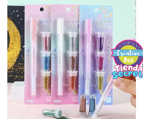 Bolígrafo con pegante y escarchas - Arma tu Box Niñas de a 8 a 12 años | Creative Box Colombia