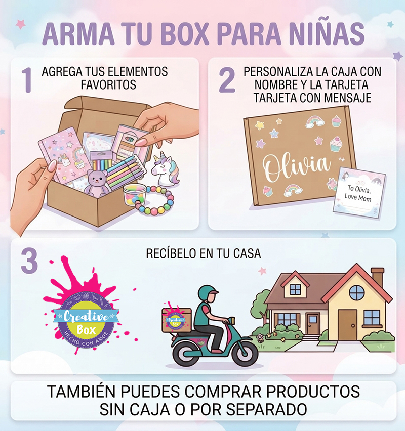 arma una caja de regalo online para niñas con materiaes didacticos y creativos